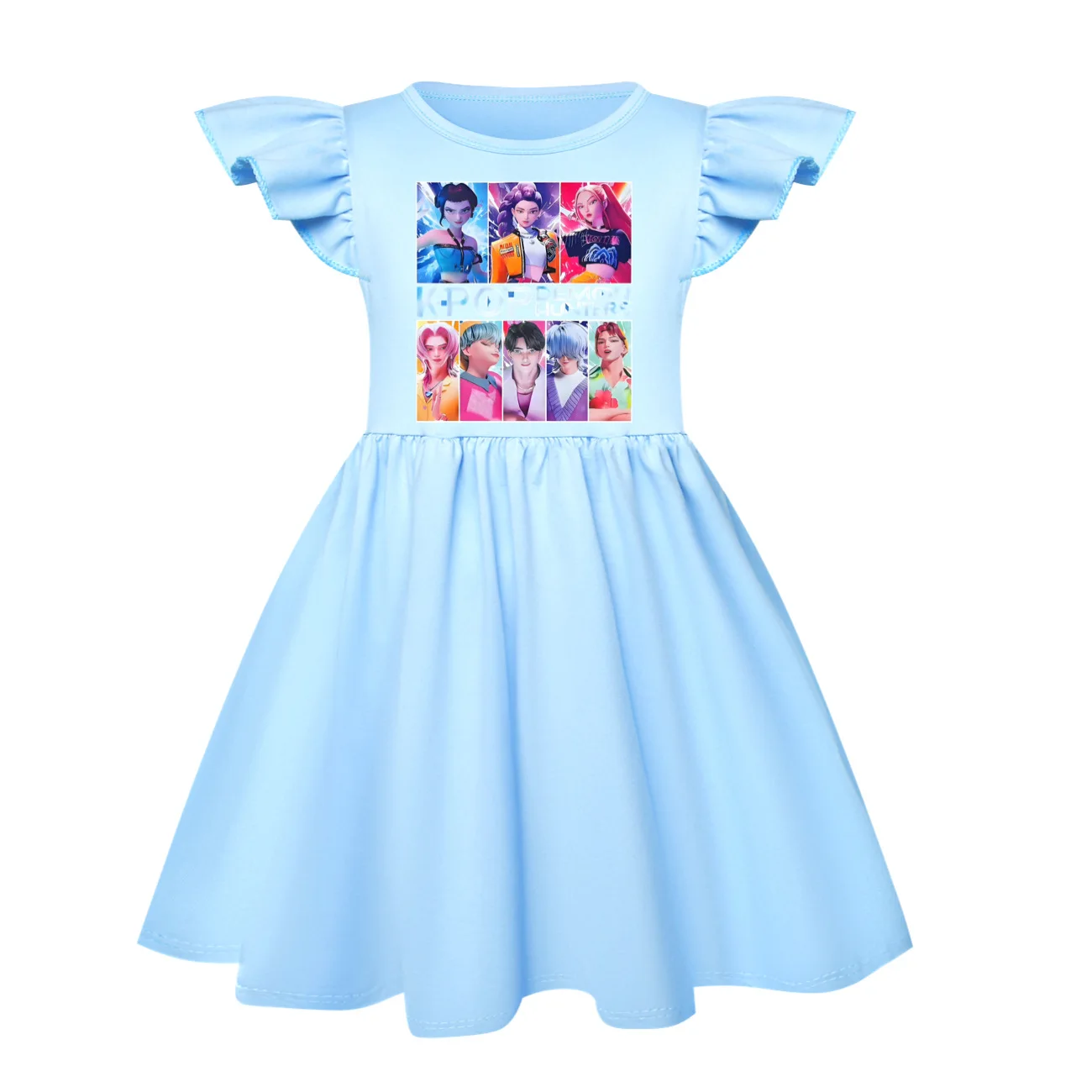 فستان صيفي قصير الأكمام للفتيات الصغيرات من KPop Demon Hunters، مجموعة ملابس أطفال كاجوال مع حقيبة #6