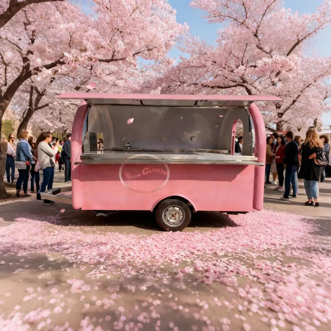 

Bright Pink Outdoor Food Trailer Main Body with Foldable Window round Cute Shape for Desserts Snacks Item Selling Attraction