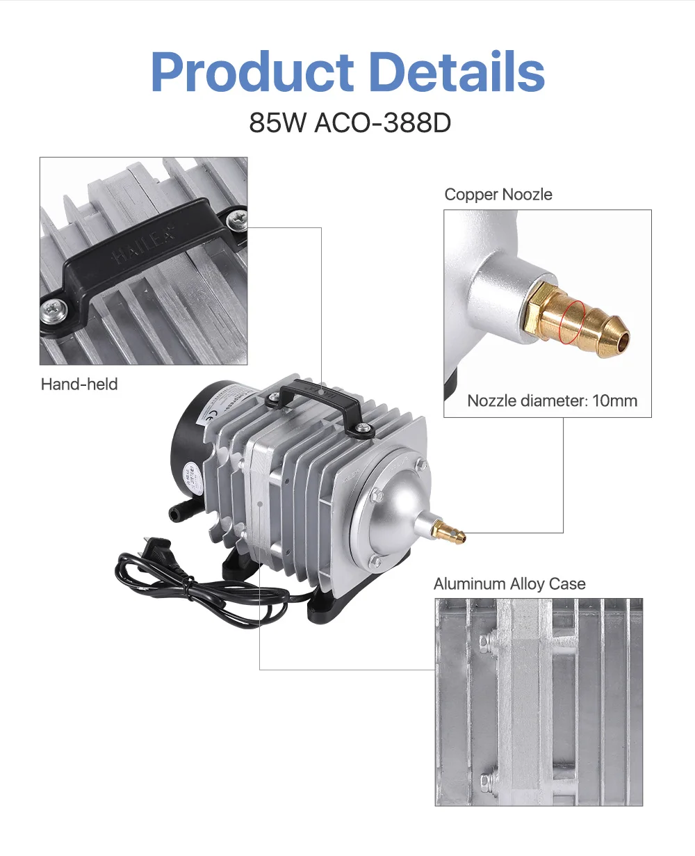 Cloudray 85W Luftkompressor Elektrische magnetische Luftpumpe für CO2-Lasergravur-Schneidemaschine ACO-388D – Detail 6