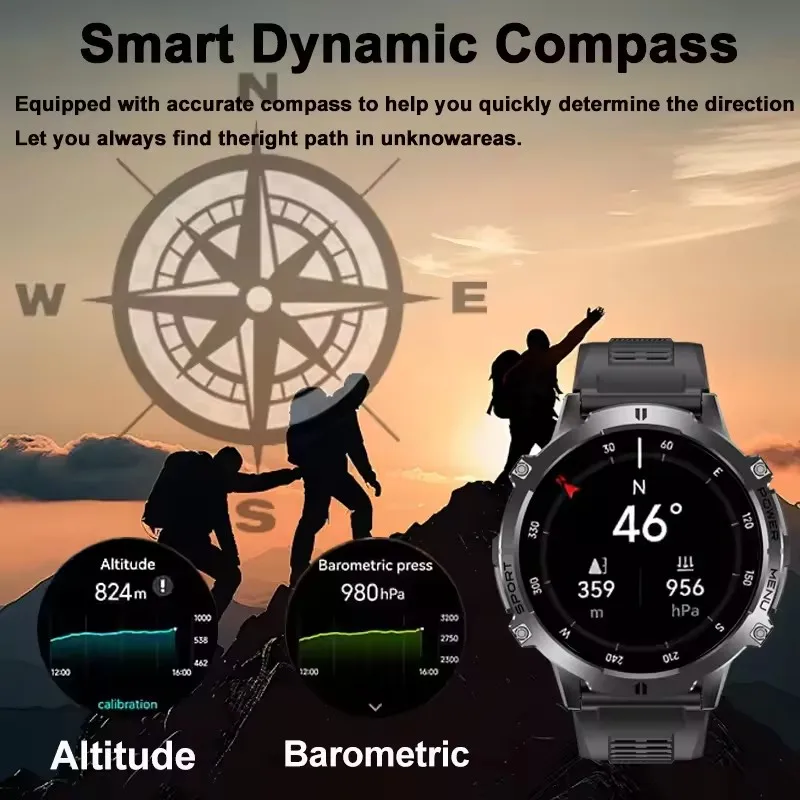 Nowe inteligentne zegarki sportowe GPS z dużą baterią 1000mAh na rok 2025 dla IOS, wojskowy smartwatch męski, wodoodporny 10ATM, bransoletka z funkcją połączeń Bluetooth