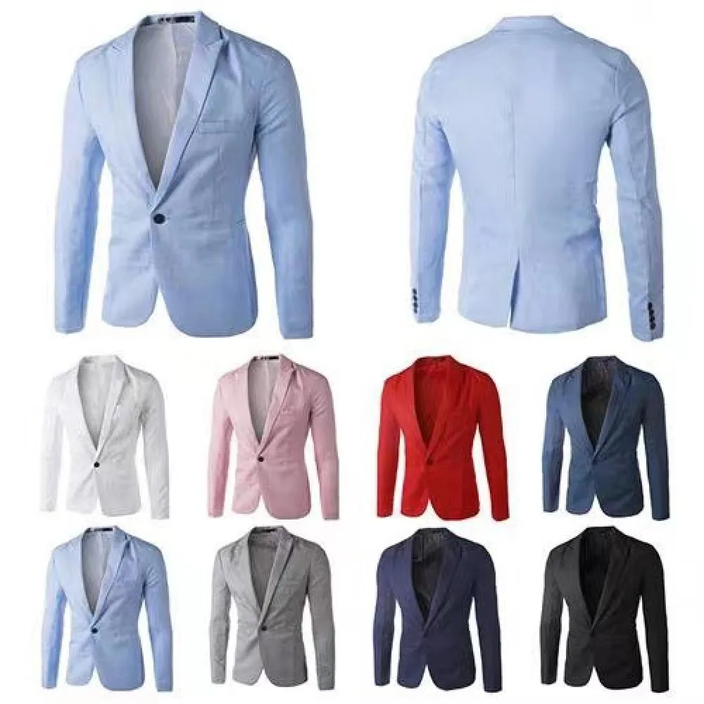 Classic Mens Blazer Jacket Slim Fit Single Breasted Design Korean Fashion Business Casual Office Suit Coat Spring Autumn