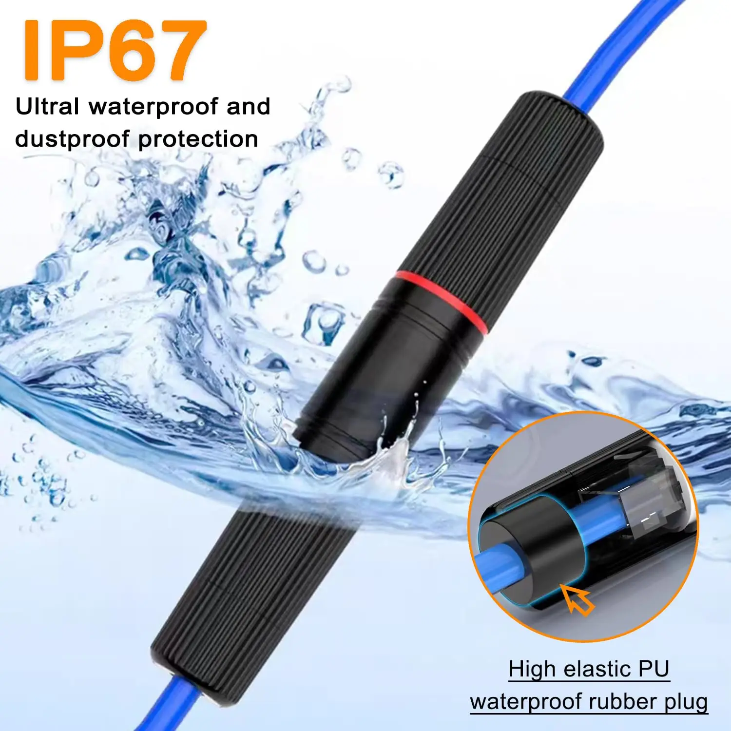 ขั้วต่อ RJ45 กันน้ำ IP67 ขั้วต่อสายเคเบิลเครือข่ายอีเธอร์เน็ต ขั้วต่อสายแลนสำหรับภายนอกอาคาร อะแดปเตอร์ตัวเมียสำหรับ Cat5e CAT6