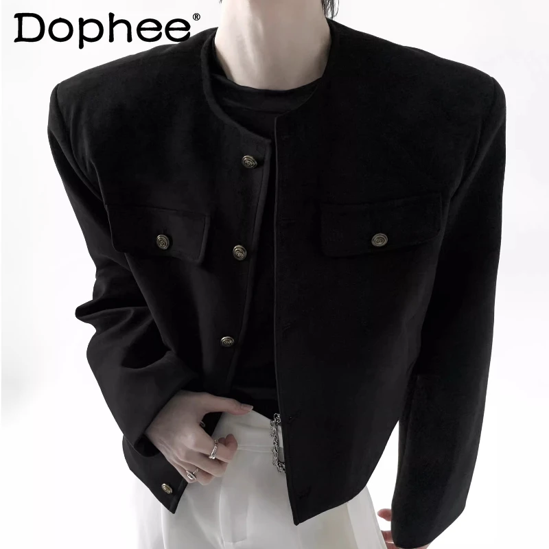 

Fashion Small Fragrant Coats Men's 2026 Spring New Shoulder Pads High-end Tops Male Chic Solid Color Long-sleeve Simple Jackets