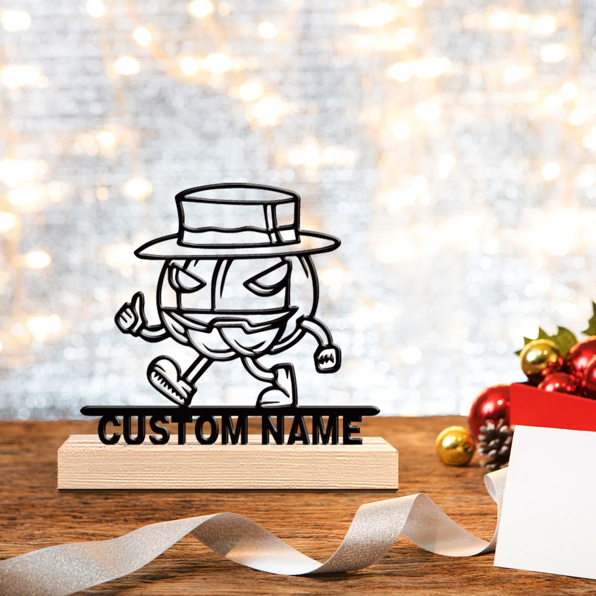 1pc New Design Personalized Custom Pumpkin Man Metal Art With Wooden Base Tabletop Decoration Retro Writer’s Gift with Wooden B