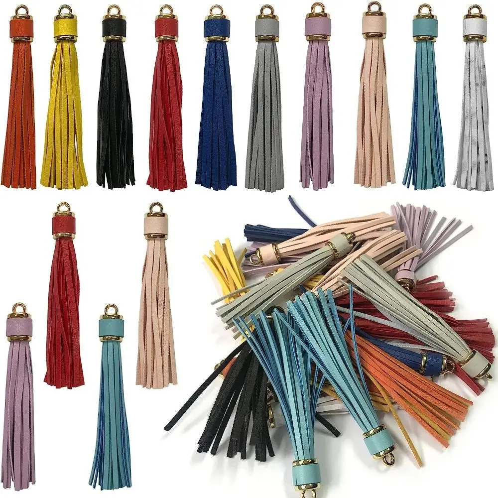 2/24 PCS Colorful PU Tassels 3.9 inch Faux Leather Tassel with Golden Caps for Craft Jewelry Making and Key Chain