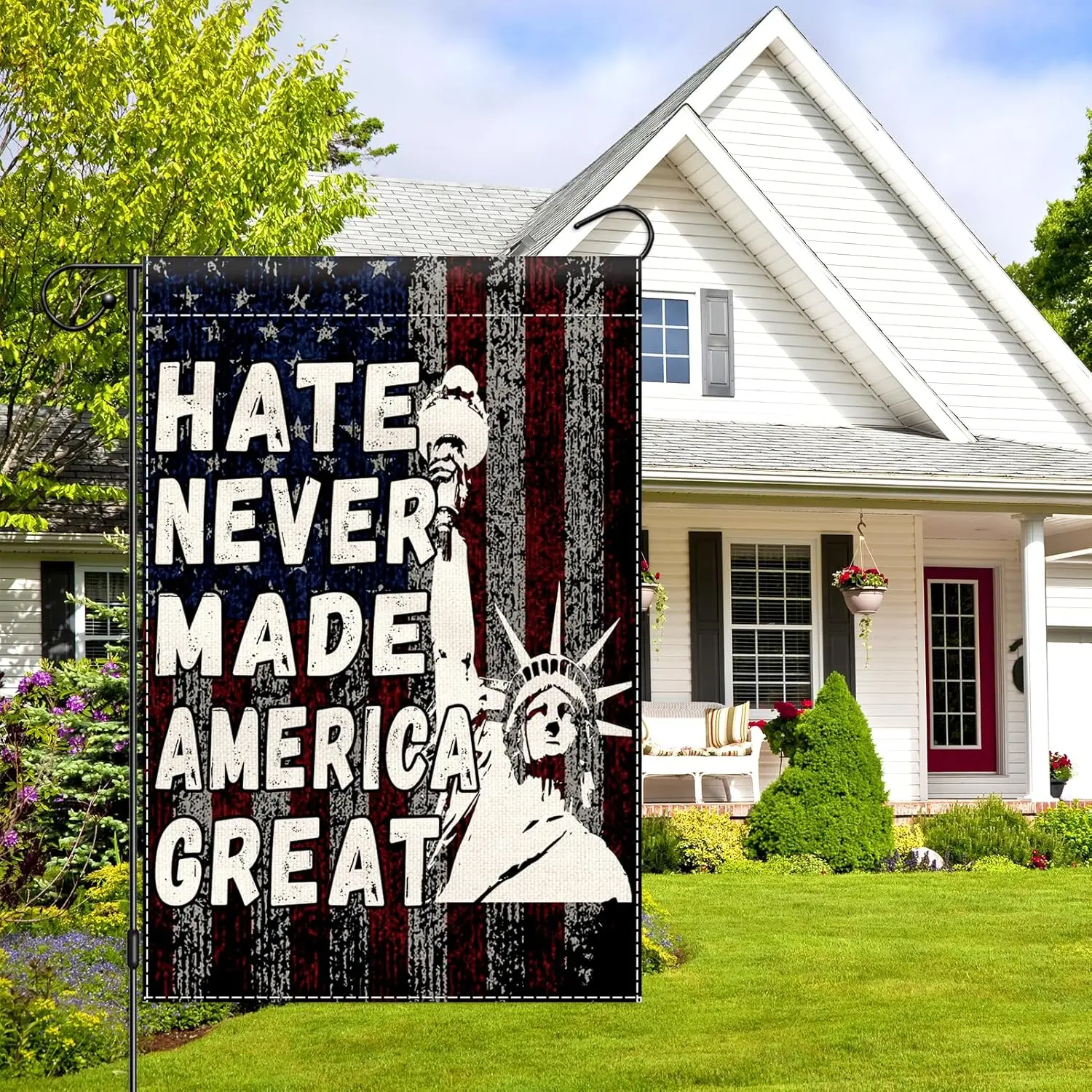 Hate Never Made America Great Garden Flag 12x18 Double Side, Has No Home Here Yard Flag for Outside, Equality Diversity Peac PPM