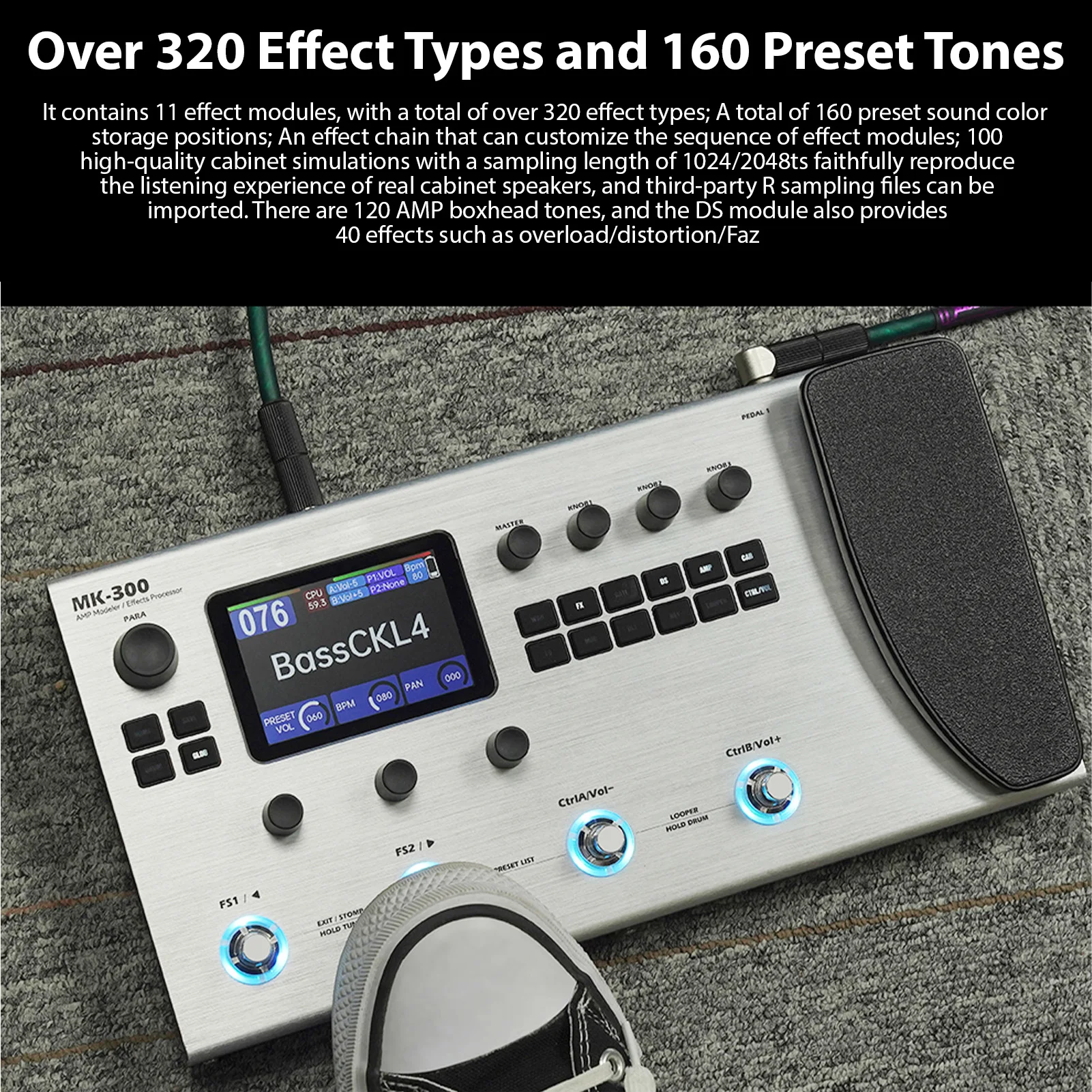 M-VAVE Guitar Effects Processor 120 AMP Models Drum Machine Loop MIDI Interface Re-Amp Portable Guitar Multi-Effects Processor