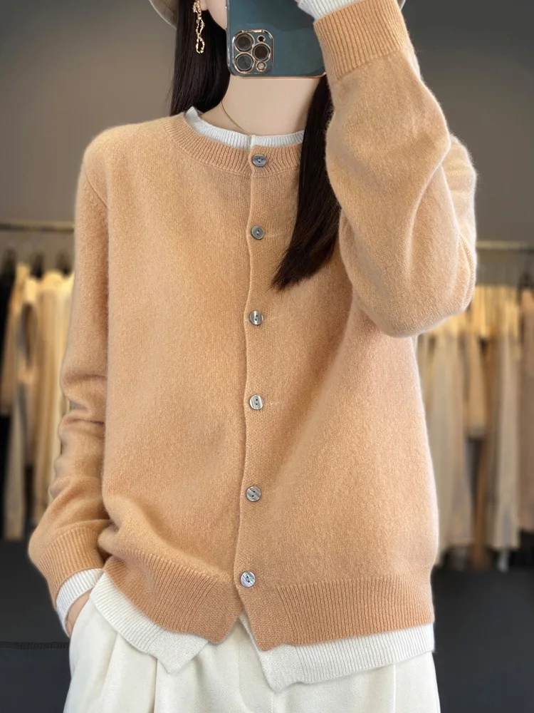 

Ladies' 100% Merino Wool V-Neck Long Sleeve Shoulder-Open Cardigan Autumn Winter Elastic Knit Top Basic Style Warm Comfort Top