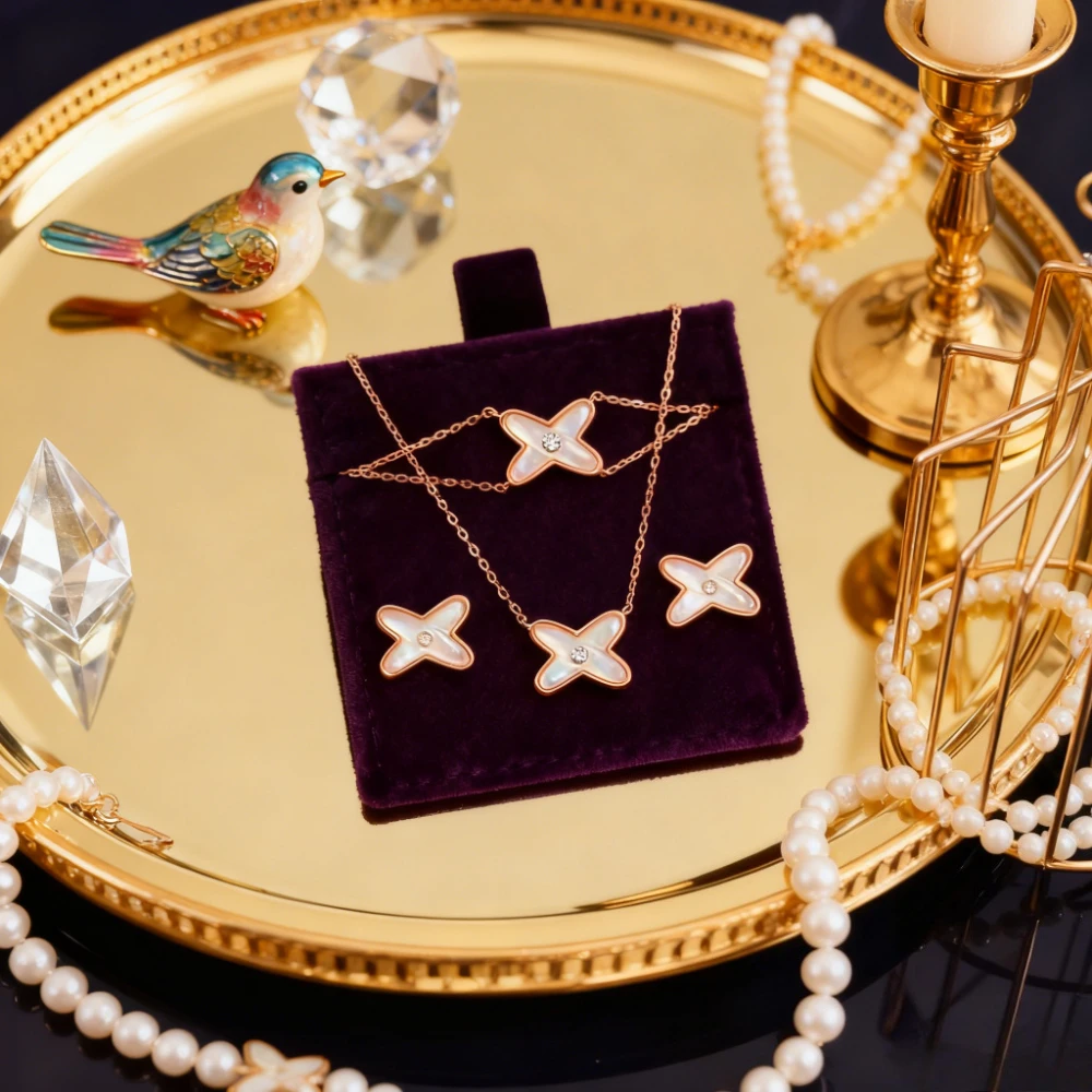 

Fashion Jewelry Symbol Cross Style White Shell Pendant Clavicle Chain Necklace Bracelet Earrings Sets Jewelry For Women