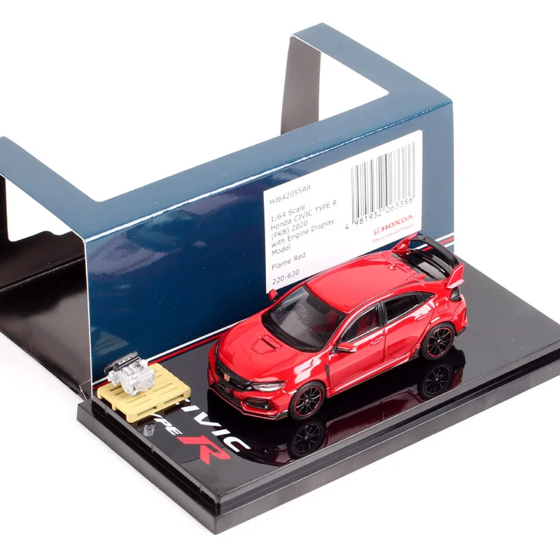 Coche deportivo Honda Civic Type R FK8 1/64 a escala 2020 con modelo de pantalla de motor vehículos de juguete HJ64 Hobby Japón rojo