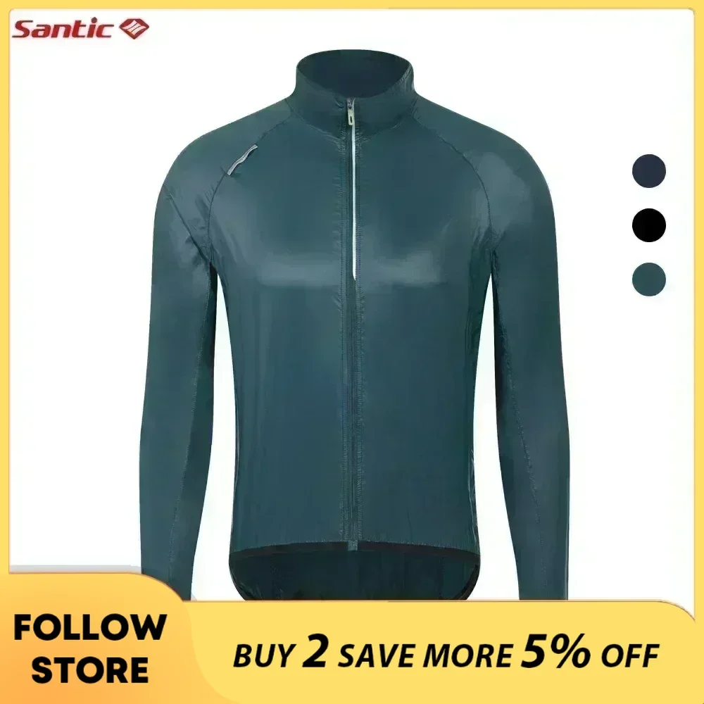 Santic Men's Cycling Skin Coat Lightweight Water Resistant & Windproof Windbreaker Packable MTB Bike Road Riding Running Jackets