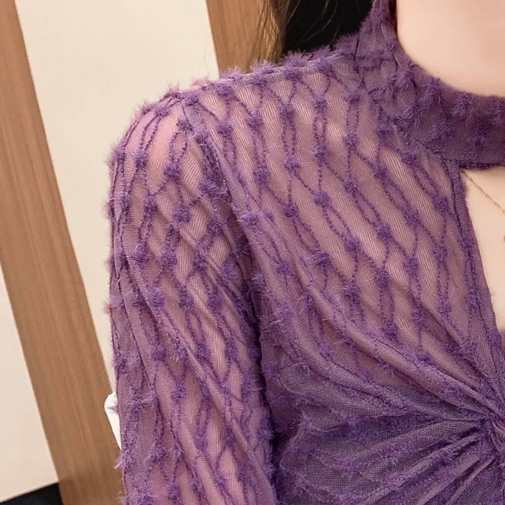 Stylish High Neck Lace Tank Top Sleeveless Slim Fit Twist Front Vest Sheer Mesh Frill Trim Keyhole Neck Top For Women