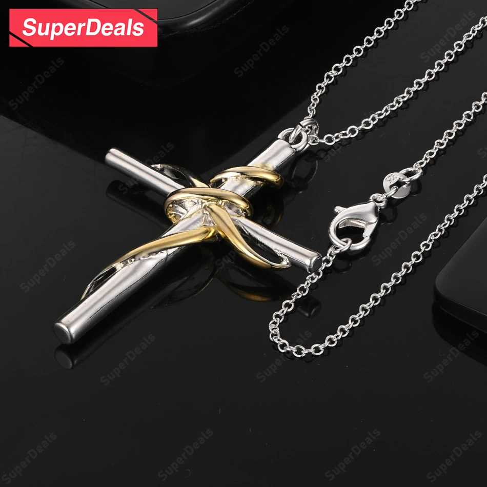 

SuperDeals 925 Sterling Silver Cross Pendant Necklace Men Women Birthday Anniversary Party Fashion Classic Trend Charm Jewelry