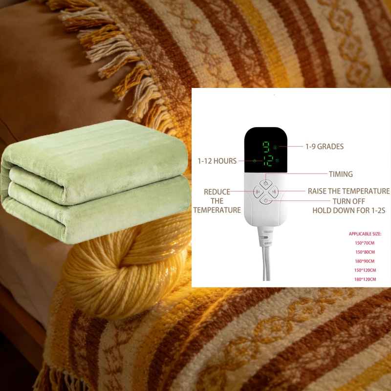 

L180cm Cozy Heated Blanket EU UK Plug Thermostatic Electric Mattress Pad for Single Safe Warming Throw for Winter Gift Home Dorm