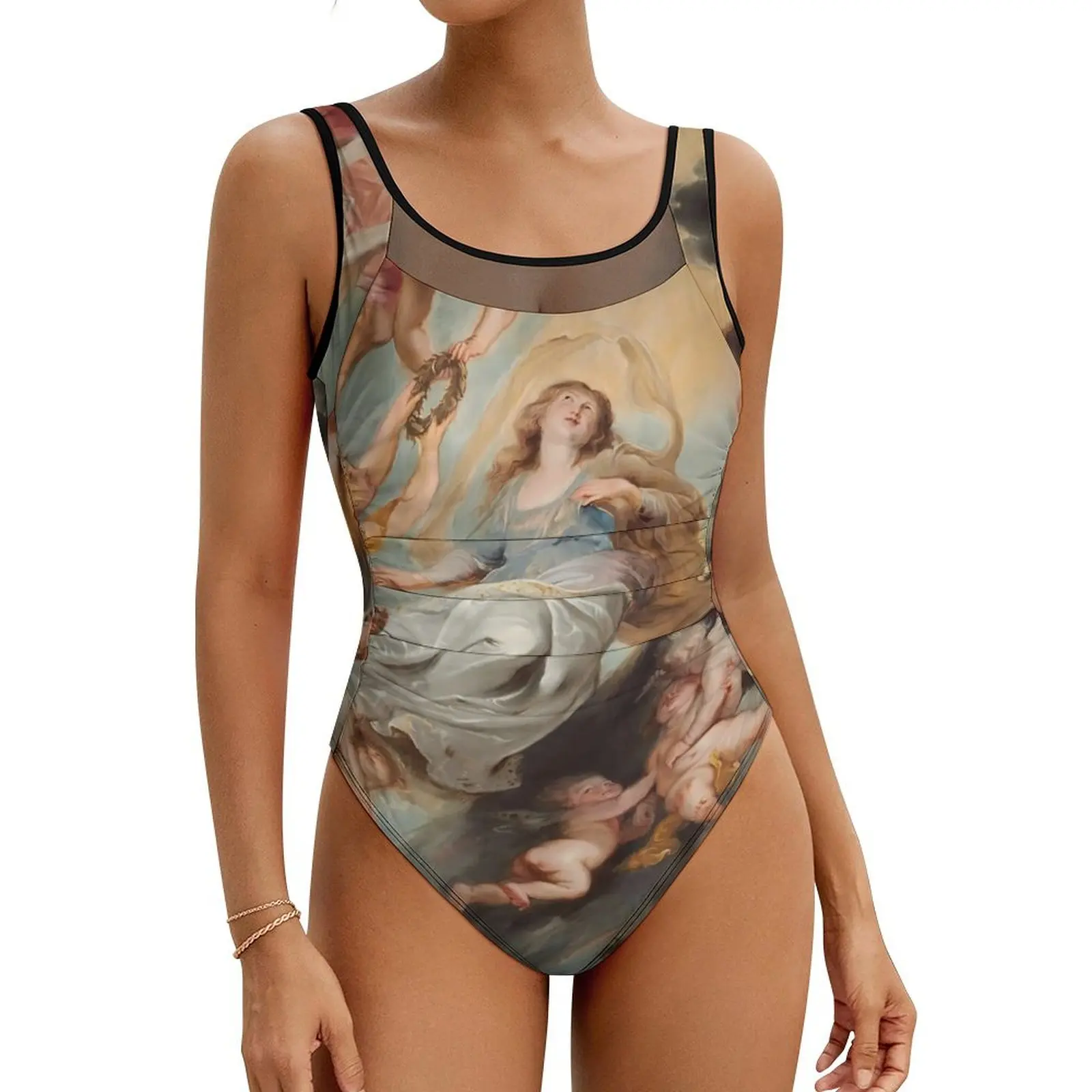 

Oil Painting Rubens Swimsuit The Assumption of The Virgin Push Up Swimwear One Piece Bathing Suit Bodysuit Sexy Design Beachwear