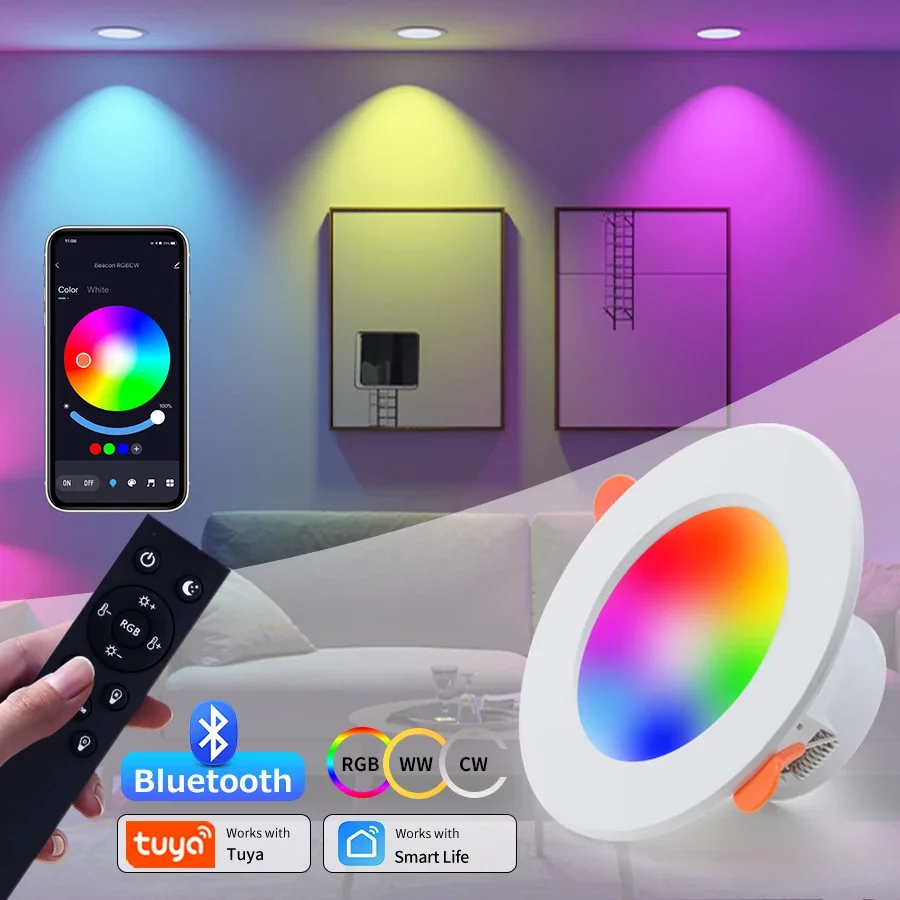 

Tuya Smart Led Downlight 220V 10W RGB Ceiling Lamp Smart Life Bluetooth Can Light Dimmable RF 2.4G Remote Group Control 1-4 Pack