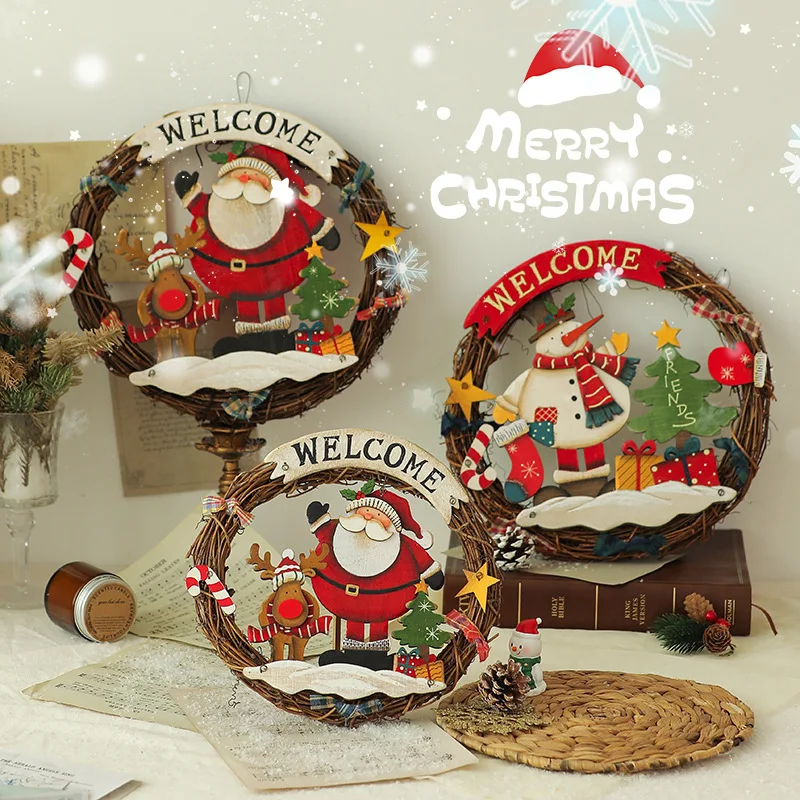 Unique Wooden Christmas Welcome Door Sign Hanging Ornament,Santa Snowman Design,Wall Hanging Decor,Festive Xmas Home Decoration