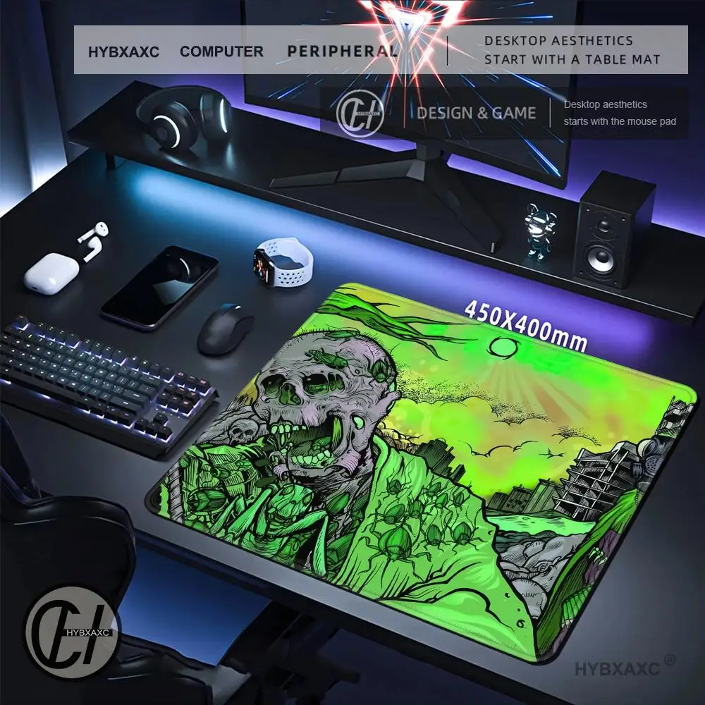 HYBXAXC Zombie Apocalypse Mouse Pad, Green Skull Insect Desk Mat, Non-Slip Large Gaming Mousepad for Gamer Laptop
