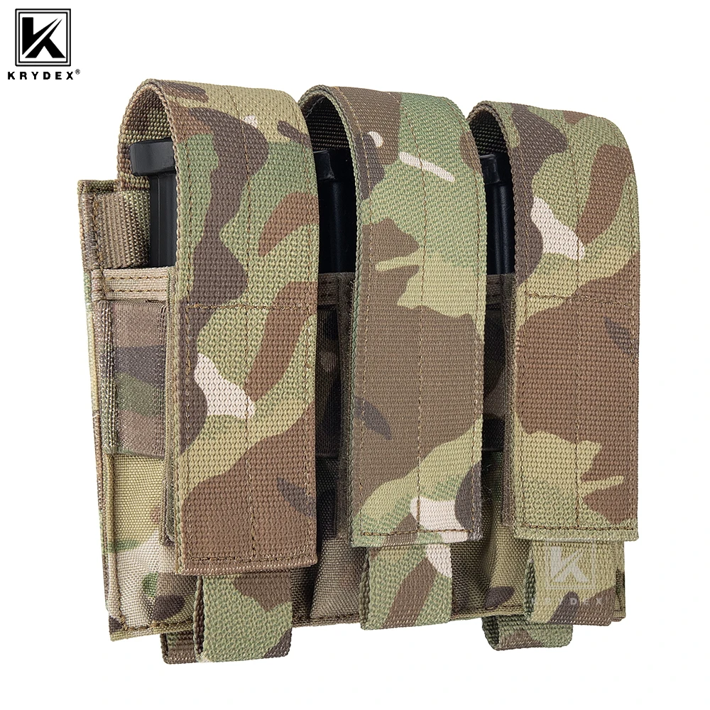 KRYDEX Tactical Modular 9mm Triple Mag Pouch MOLLE Single Double Stack Pistol Magazines Case Hunting Accessories