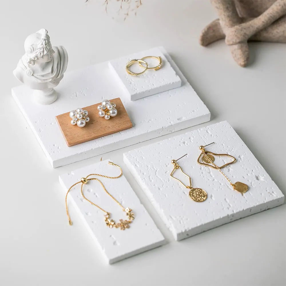 Creative Rock Slab Necklace Stand Plaster Mold Jewelry Display Stand Earring Tray Rectangular Concrete Silicone Mold Square