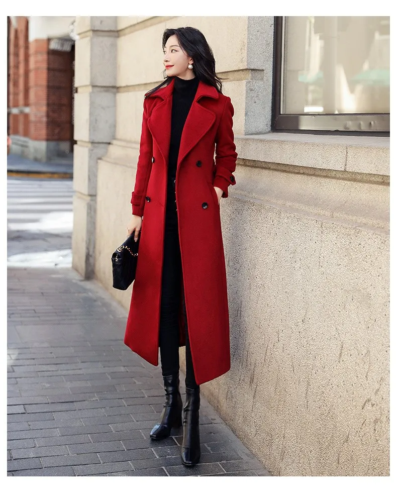 Thick Pockets Coat Slim Fit Business Professional Wrinkle Treatment Long Length Notch Lapel Elegant Women Coat with Pockets