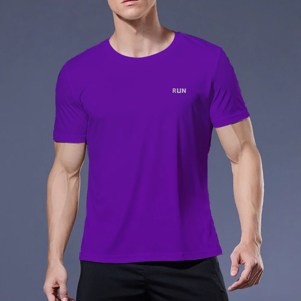 Lila Frühling neue Kurzarm T-Shirt Männer einfarbig Polyester O-Ausschnitt Tops plus Größe hochwertige T-Shirt 5xl Größe – Detail 3