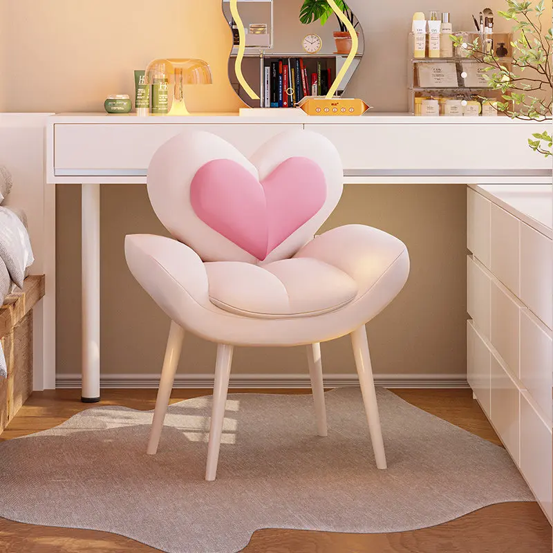 Cute Pink Vanity Stool Wooden Makeup Beige Bedroom Vanity Stool White Beauty Sillas Tocador Maquillaje Luxury Room Furniture