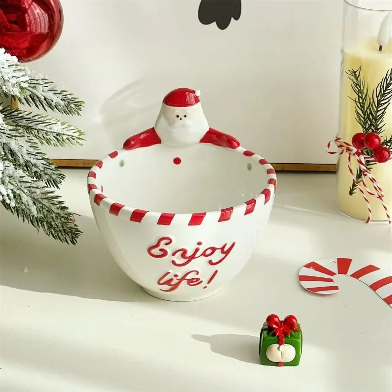 Christmas Gift Cute 3D Hand Drawn Underglaze Ceramic Bowl Dessert Salad Bowl Yogurt Bowl Birthday Gift
