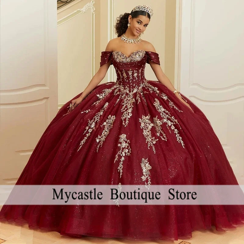 

Classic Sweetheart Quinceanera Dresses For Teens Off The Shoulder Appliques Bow Sparkly Corset Vestidos De 15 Anos