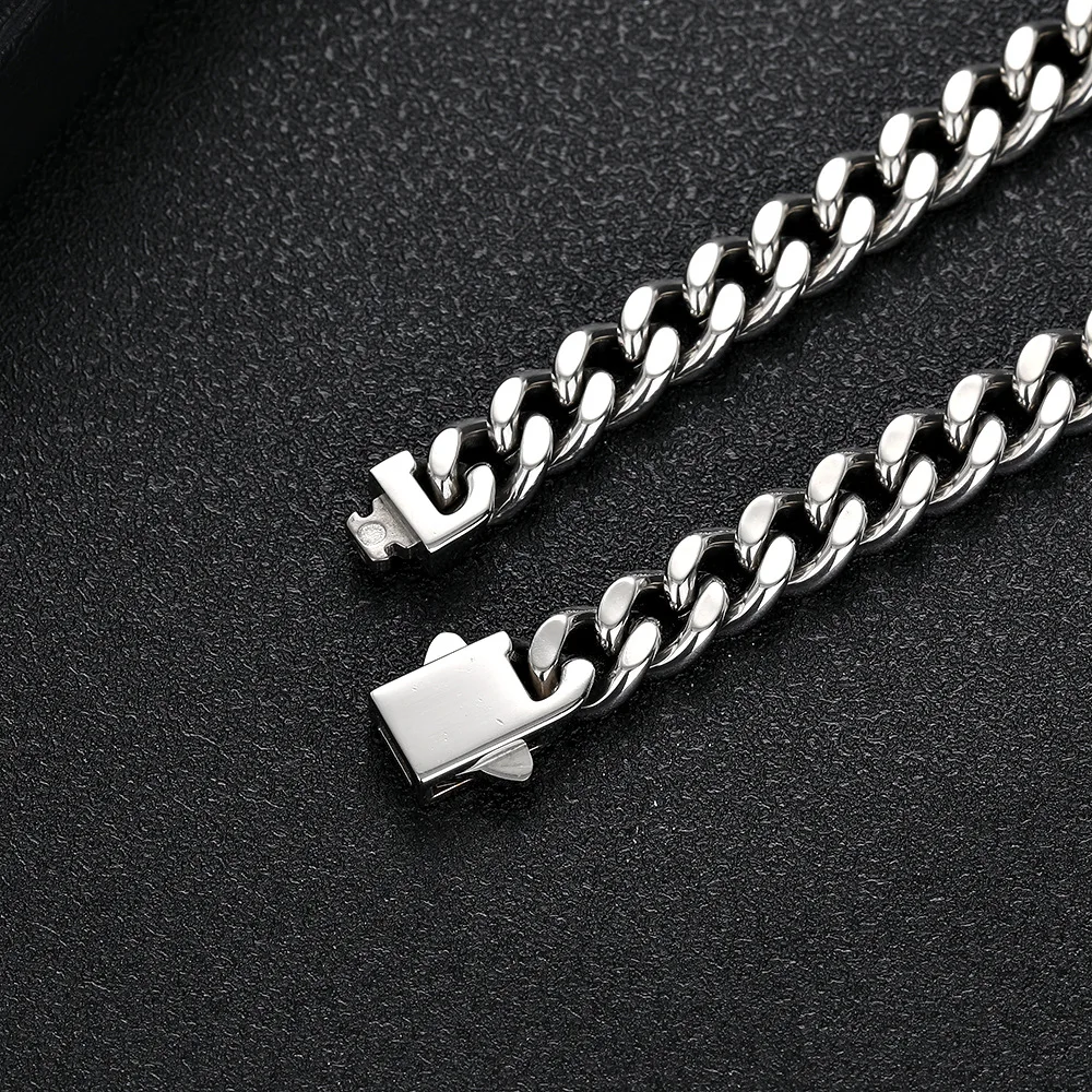 Width 9MM 316L Stainless Steel Encrypted Cuban Chain Bracelet For Men Fashion Hip Hop Party Accessories Boyfriend Gift 19/21CM