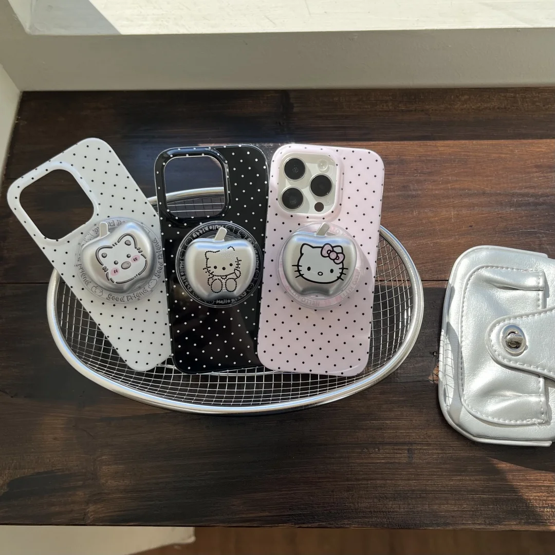 

Black White Polka Dot Magnetic Wireless Charge Phone Case For iPhone 17 16 15 14 13 Pro Max Cover with Stand Holder for Magsafe