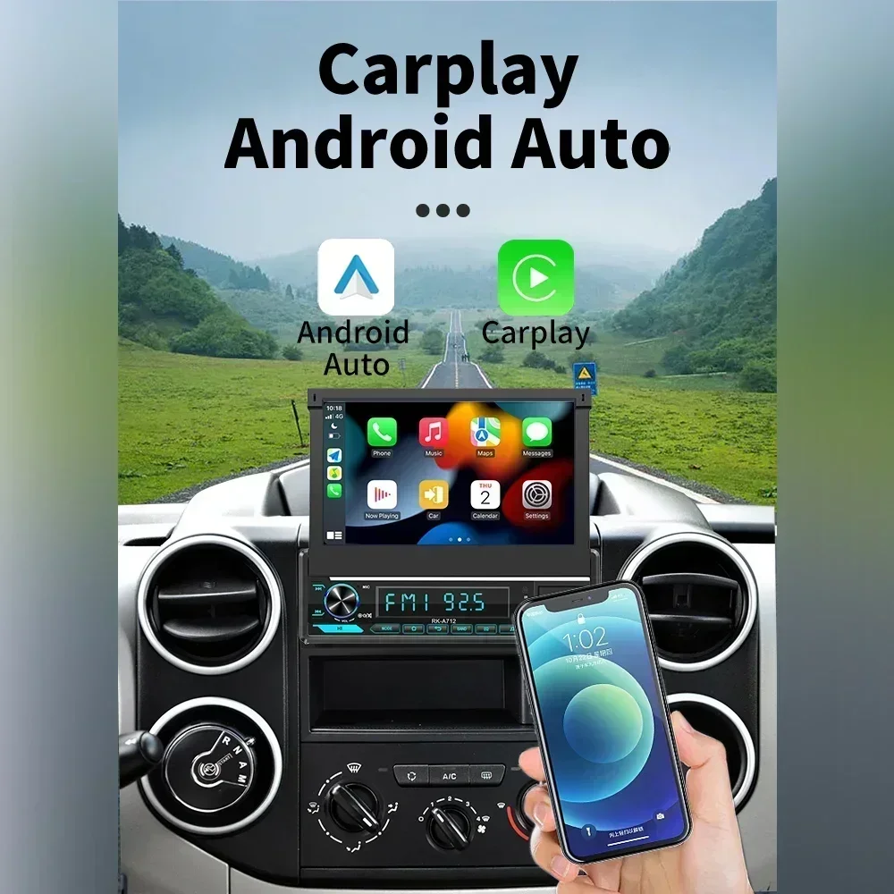 1Din 7 "شاشة قابلة للسحب Carplay أندرويد السيارات أندرويد سيارة الوسائط المتعددة راديو لرينو كليو III 2005-2012 وحدة رأس ستيريو لتحديد المواقع