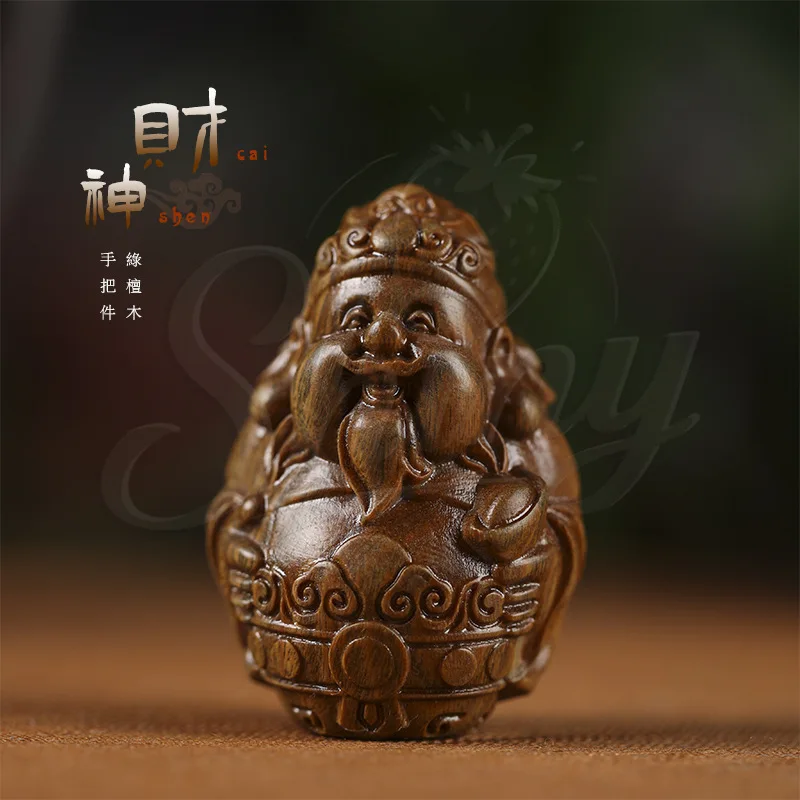 

Creative Solid Wood Green Sandalwood DIY Hand-carved Fat God of Wealth Palm Handles Desktop Ornaments Home Decoration