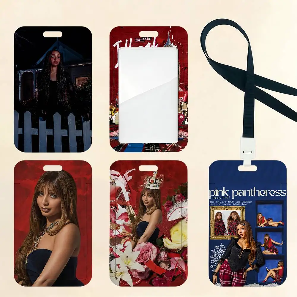 Singer P-Pinkpantheress Card Holder Cardcase Bus Subway Work Permit Student Lanyard Neck Straps Badge Holder Door Card