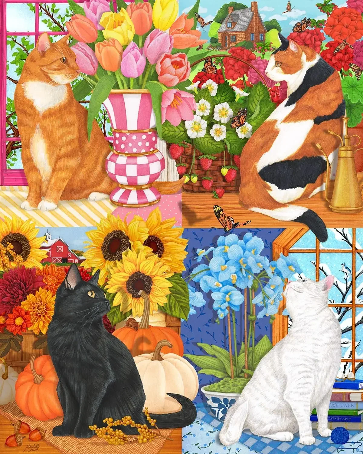 

300/500/1000pcs Wooden Jigsaw Puzzle Springbok Four Seasons of Cats Environmentally Floor Puzzle for Adult Kid Educational Toys