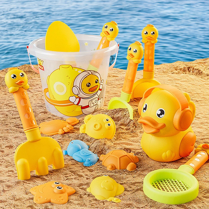 

Space Duck Beach Bucket 14 Piece Set Summer Outdoor Games Sand Play Plastic Bucket Watering Bottle Shovels Children Beach Toys