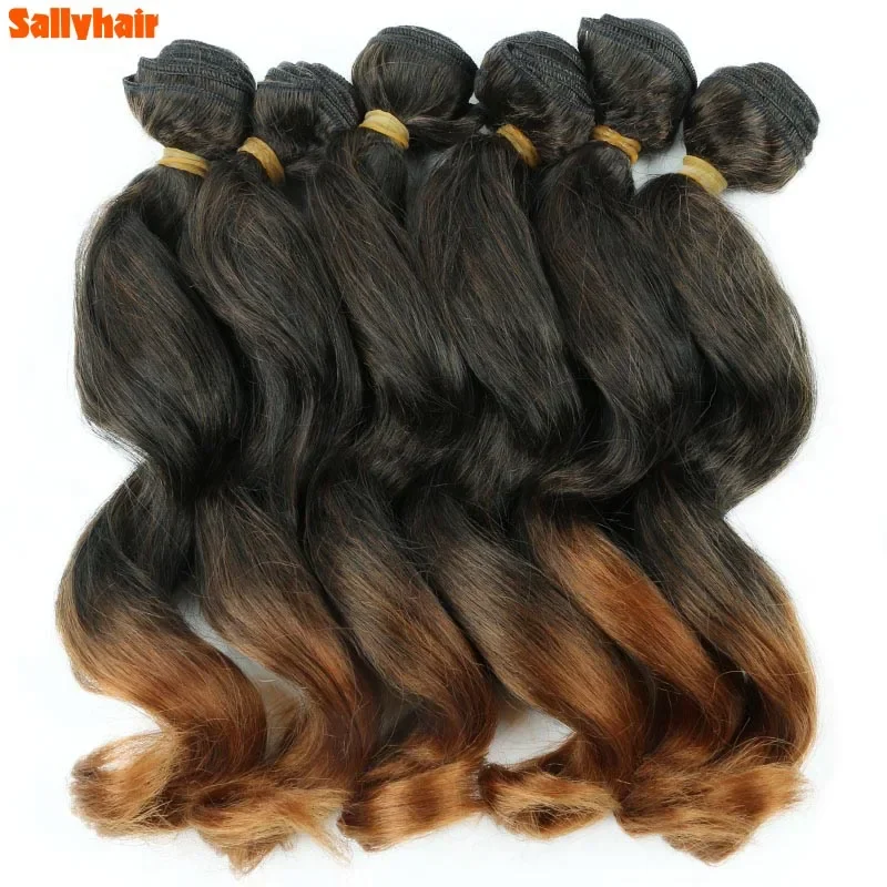 Deep Wavy Weave Bundles Synthetic Hair Extensions Afro Kinky Curly 6Ps/Lot 14/18 Inch Ombre Brown Wavy Hair Bundles For Women