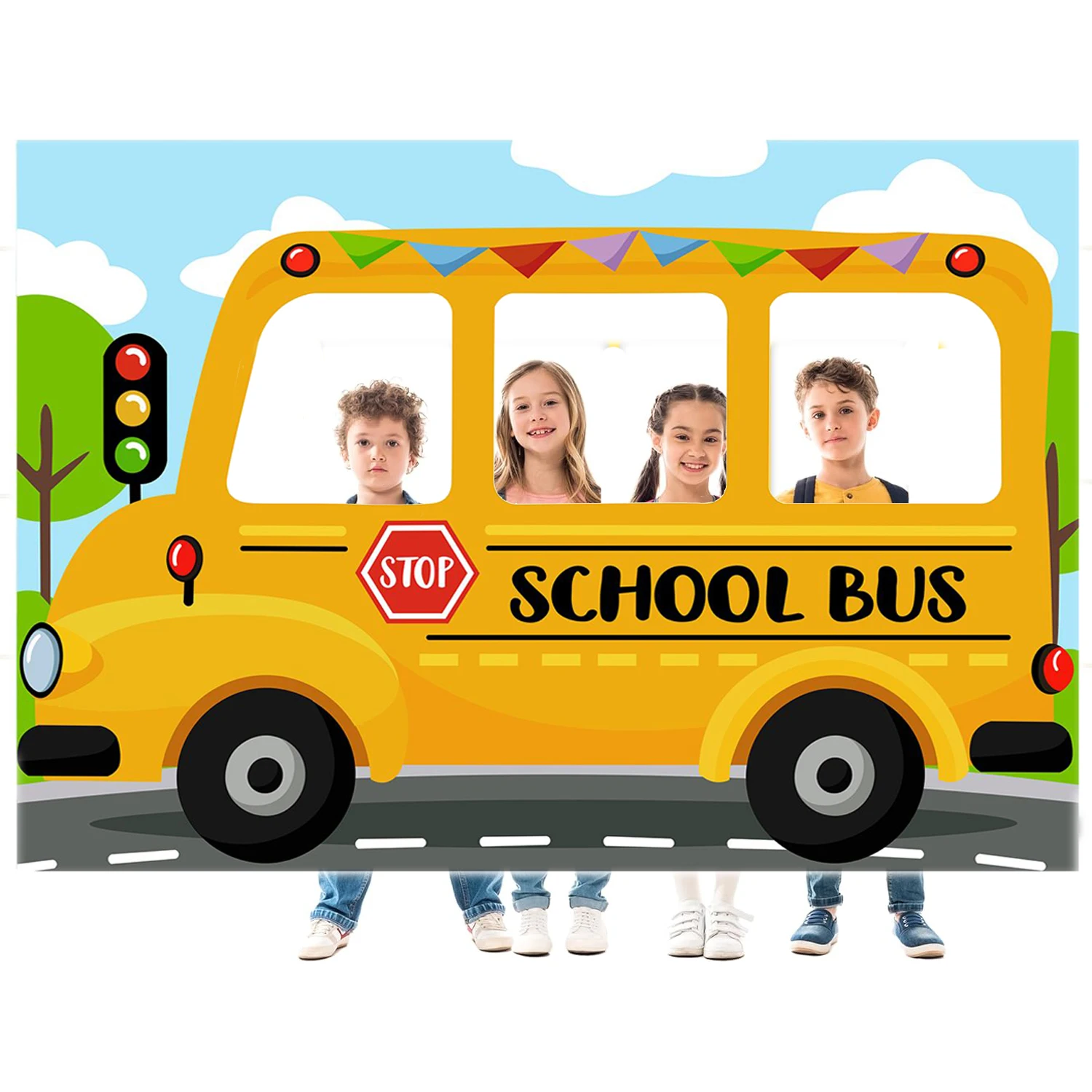 1.5 * 1M Vinyl School Bus Appearance Showcase Photo Props Welcome Back to School Season Party School Decoration Banner