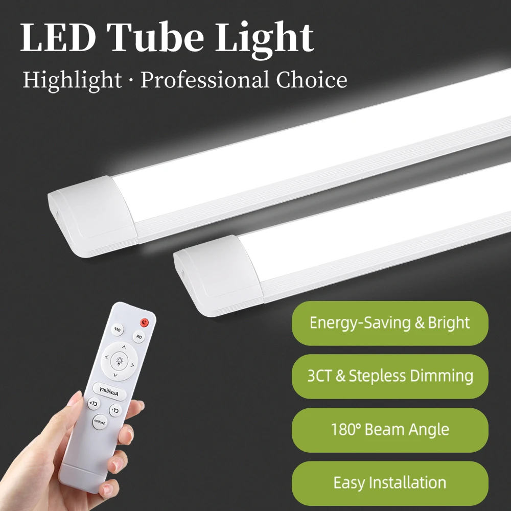 

20W Dimmable LED Tube Light 85-265V Remote Control 3 Color Changing Adjustable Lighting 50CM 60CM Home Bedroom Living Room