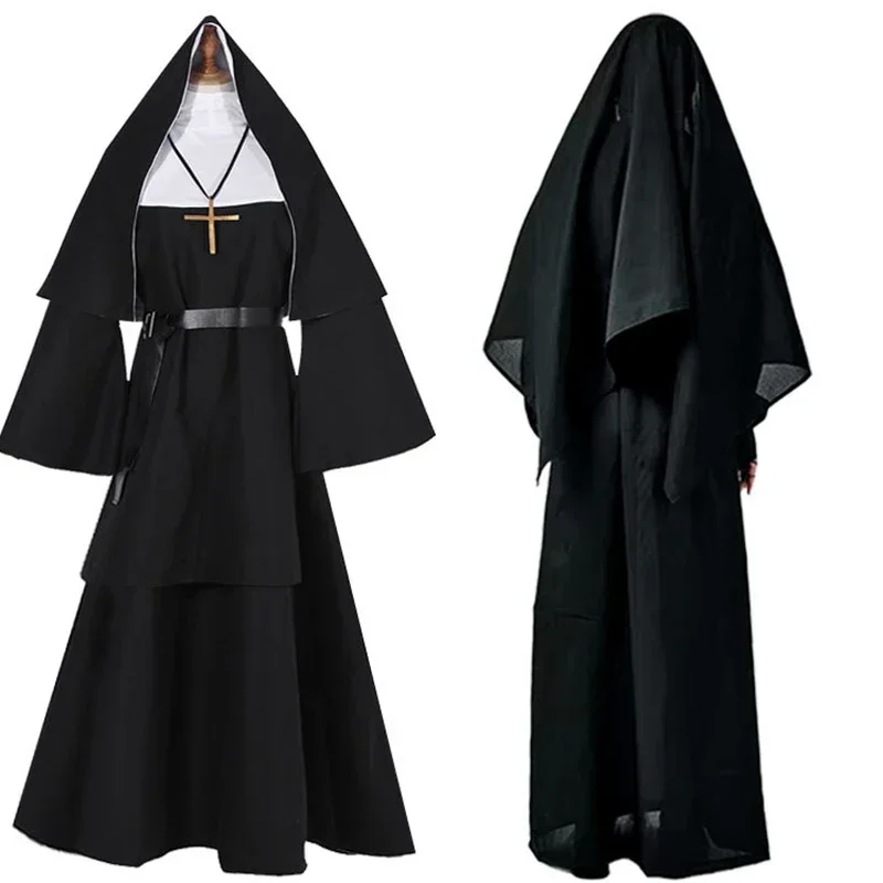 halloween nun Cosplay CostumeTraditional Adult Valak Black Religious Robe Suit Party Demon Performance Clothes