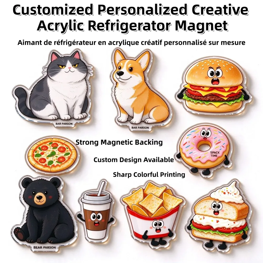 Wholesale Custom Acrylic Personalized Design Fridge Magnet Strong Magnetic Promotional Gift Custom Logo Plastic Magnetic