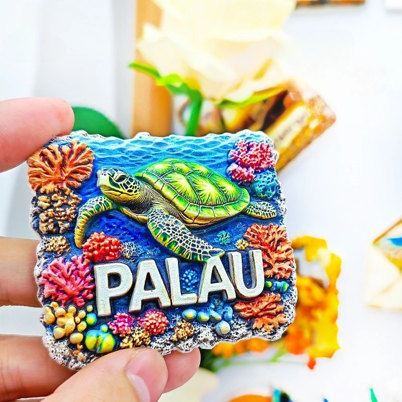 بالاو المرجان الشعاب المرجانية السلحفاة مغناطيس الثلاجة - ثلاثية الأبعاد الحرم البحري تذكارية ديكور المحيط الاستوائي هدية فريدة من نوعها المحيط الهادئ