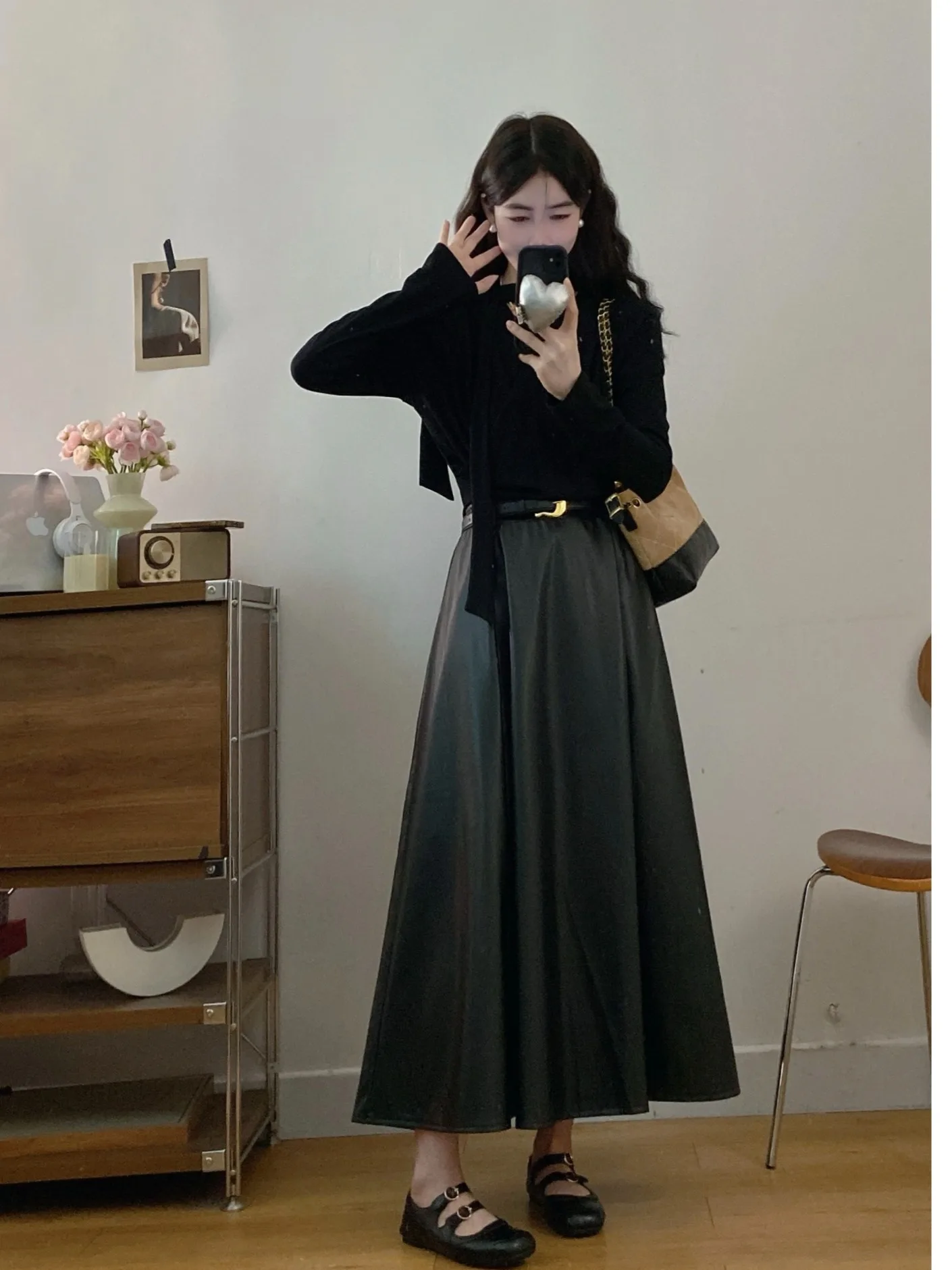 

plus Size Women's Elegant V-Neck Shirt And High Waist Skirt Two-Piece Set Autumn Winter Slimming Fashion Korean Style