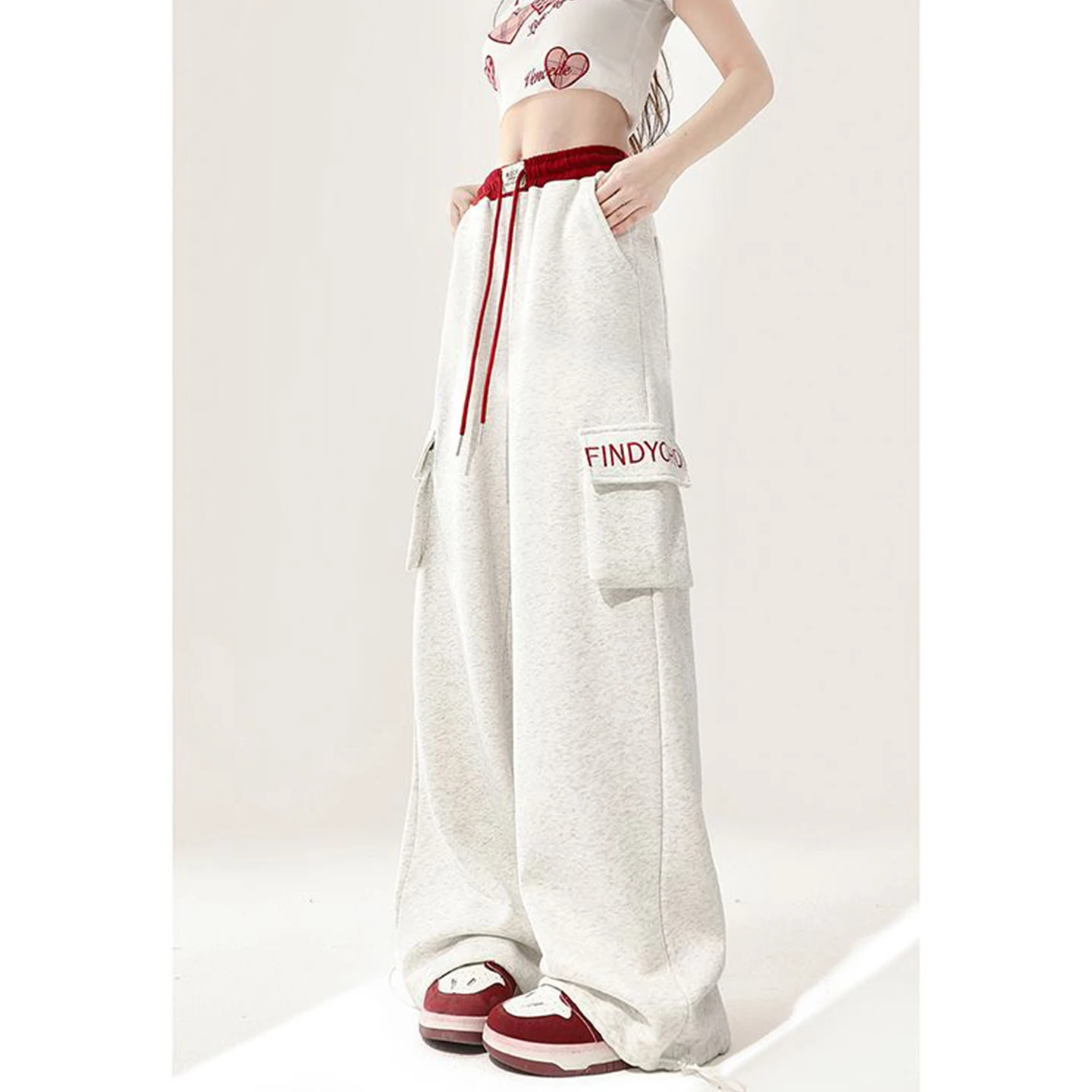 

Американские ретро-брюки для женщин, осенне-зимние, больших размеров, свободного кроя, в стиле BF, повседневные, спортивные, широкие, с высокой талией