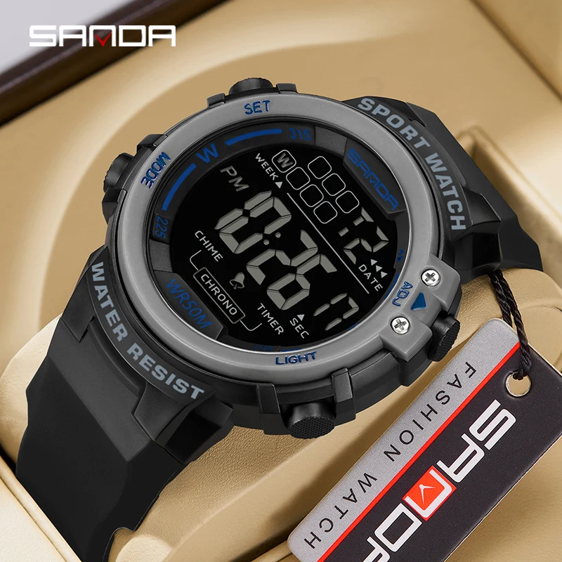 

Watches Multifunctional Electronic Watch 5ATM Waterproof Military Top 2024 New Men Outdoor Sports Watch Luminous SANDA 2140