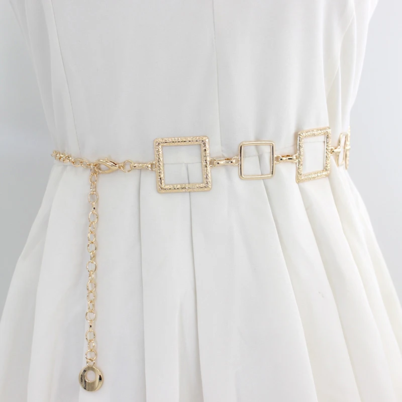 Fashion Women Metal Hook Waist Chain Ins Style Match With Dress Shirt Suit Decoration Adjustable Square Waist Belly Body Chain