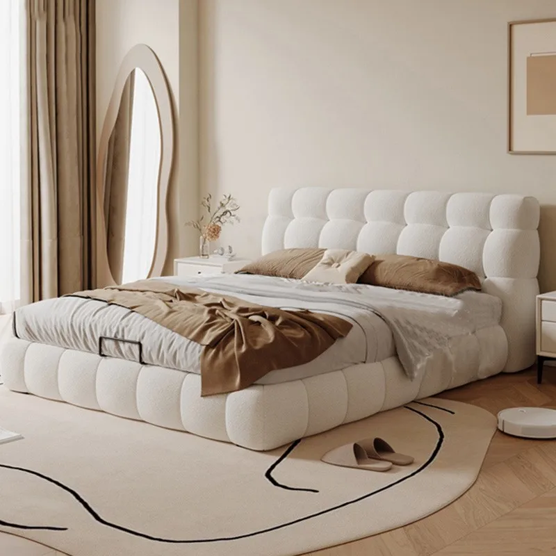 Landing Double Bed French Marshmallow Fabric Modern Simple White Cream Style Master Bedroom Furniture Cashmere