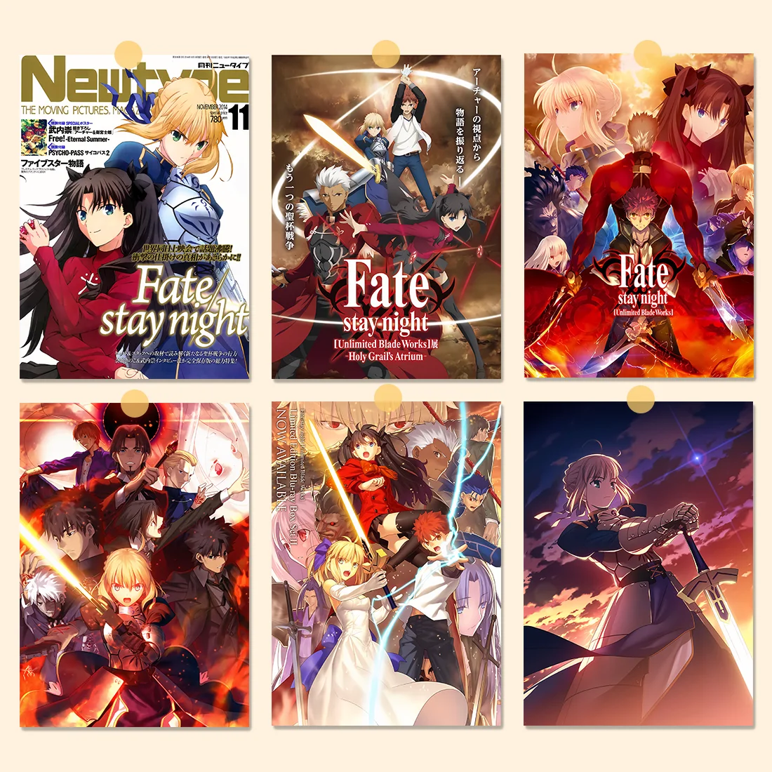 Pintura en lienzo sin marco de Anime Fate Stay Night, póster con ilustración 2D, sable Rin Tohsaka, pintura decorativa para dormitorio