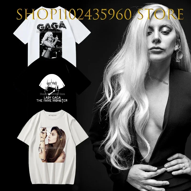 2023 New Lady Gaga T-shirt Piano Photo T-shirt Harajuku Street Round Neck Summer Casual Rock Pattern T-shirt Men's Gothic