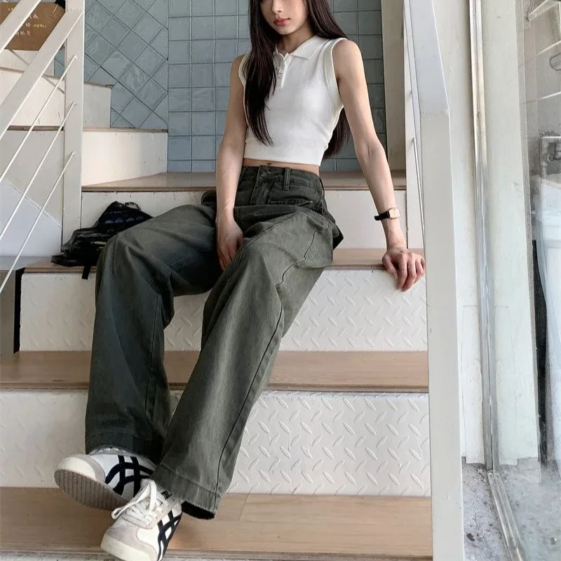 

High Waist Wide Leg Summer Jeans for Women Denim Trousers Loose Fit with Pockets Casual and Chic Style Breathable Cotton Pants